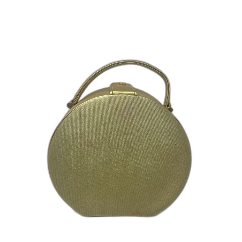 VINTAGE GIORGIO BEVERLY HILLS GOLD ROUND CLUTCH PURSE WITH SNAP CLOSURE